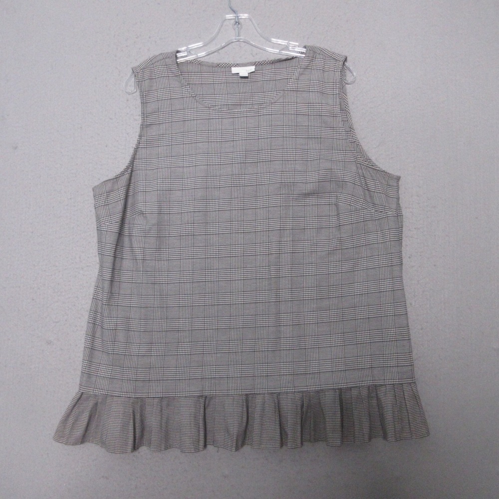 J Jill  Top Tunic XL Gray Glen Plaid Pleated Lagenlook Sleeveless Career Office‎